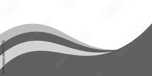 A clean and minimalist abstract background featuring smooth, flowing wave shapes in a professional monochrome gradient of dark grey, slate, and silver. 

