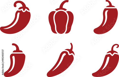 Cuadro en lienzo Red Chili Pepper and Bell Pepper Icons - Stylized Food Vector Set with Food Prep