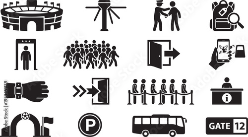Soccer stadium security and fan entry icons for world cup