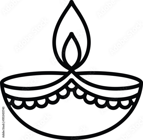 A black and white drawing of a diya lamp