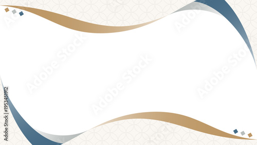 曲線のシンプルなデザインフレーム、和風、七宝のパターン、背景、16:9サイズ