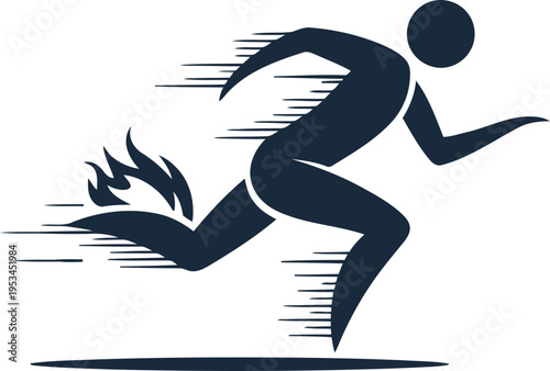 A person running with flames on their leg