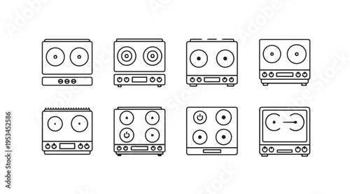 Various Portable Electric Stove Top Designs Line Art Collection Kitchen Appliance Icons