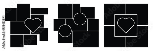 Set of rectangle and love collage for photo wall mood board template. Family photo collage frames template for interior design. Vector illustration