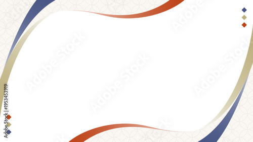 曲線のシンプルなデザインフレーム、和風、七宝のパターン、背景、16:9サイズ