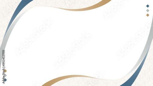 曲線のシンプルなデザインフレーム、和風、七宝のパターン、背景、16:9サイズ