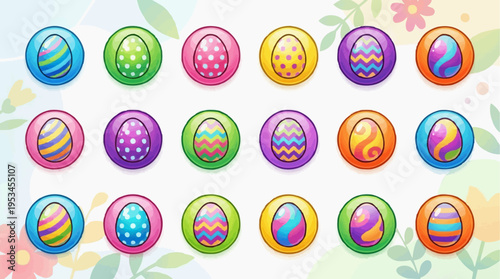 Seamless pattern design featuring a colorful set of Easter egg icons and floral symbols for celebration wallpaper