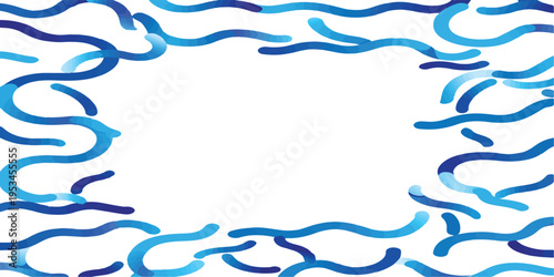 Abstract blue wavy lines border, playful random curves, organic frame for creative use, fun water-inspired design, wave lines
