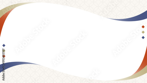 曲線のシンプルなデザインフレーム、和風、七宝のパターン、背景、16:9サイズ