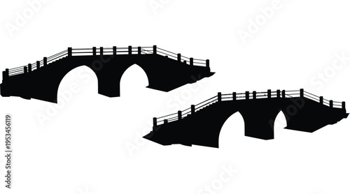 Two arched bridges presented in a striking black silhouette
