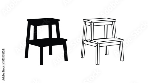 Two stools one solid and one outline displayed side by side silhouette
