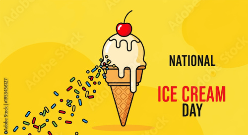 National ice cream day celebration with colorful sprinkles and cherry on top