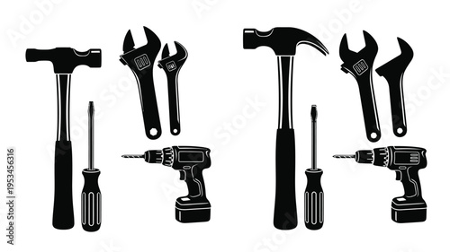 Black and white tools arranged in a detailed silhouette