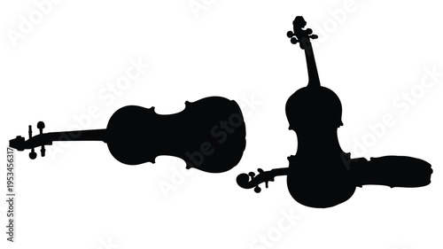 Two violins lying diagonally a striking black form silhouette