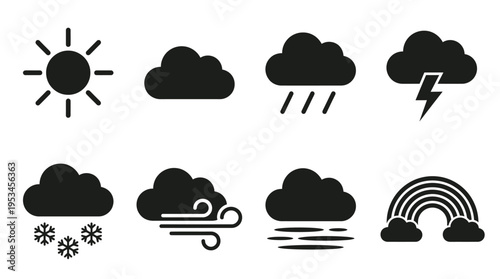 vector,weather,icon,sun,cloud,rain,drop,storm,thunder,lightning,bolt,snowflake,cold,wind,swirl,fog,humidity,moisture,rainbow,color,sky,condition,climate,forecast,meteorology,environment,nature,season,
