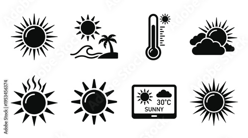 Weather Icons Vector – Thermometer, Barometer, Rain Gauge, Satellite, Anemometer, Radar, Station, Climate Sensor Graphic

