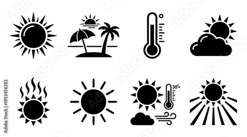 Weather Icons Vector – Thermometer, Barometer, Rain Gauge, Satellite, Anemometer, Radar, Station, Climate Sensor Graphic
