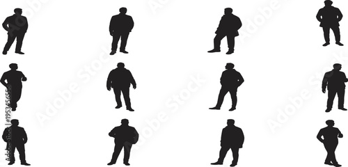 Man silhouettes collection, standing walking male poses set, casual people figures, black vector isolated illustration for lifestyle and character design