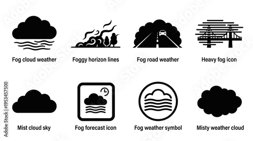 Weather Icons Vector – Fog, Mist, Horizon, Road, Heavy Fog, Cloud Graphic
