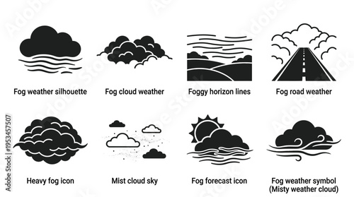 Weather Icons Vector – Fog, Mist, Horizon, Road, Heavy Fog, Cloud Graphic
