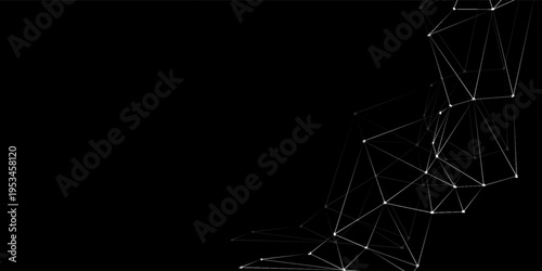 Abstract technology background. Black and white polygonal space with dots and lines. 3d data technology and scientific