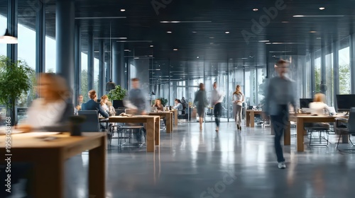 Blurred Motion of Professionals Working in a Modern Office Environment