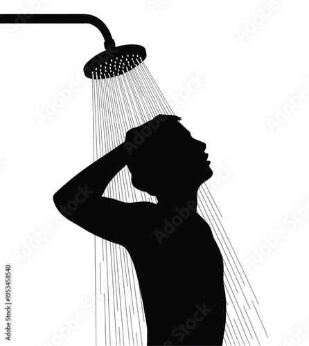 Black silhouette of a person taking a shower under water stream vector illustration EPS PNG file