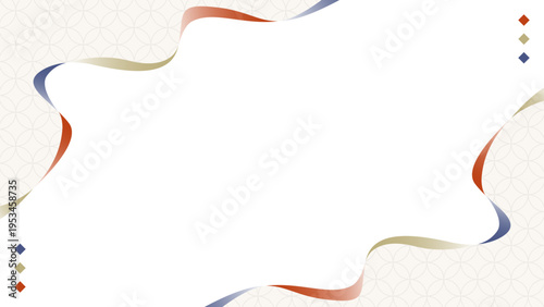 曲線のシンプルなデザインフレーム、和風、七宝のパターン、背景、16:9サイズ