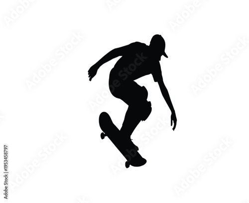 Silhouette of a skateboarder performing a trick in mid air vector illustration EPS PNG file
