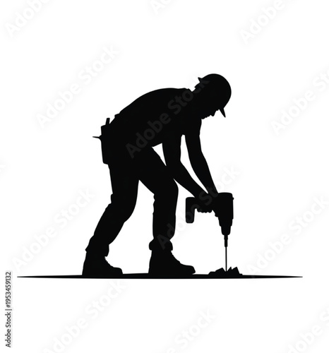 Silhouette of a construction worker using drill on ground vector illustration EPS PNG file
