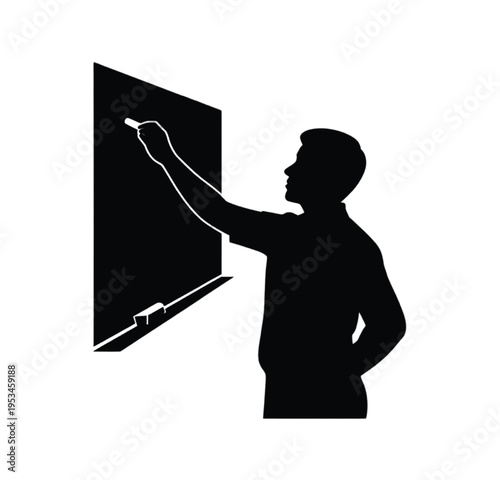 Silhouette of a  teacher writing on a blackboard with chalk vector illustration EPS PNG file