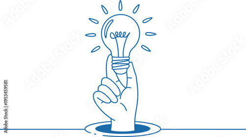 Hand holding a glowing light bulb line idea innovation