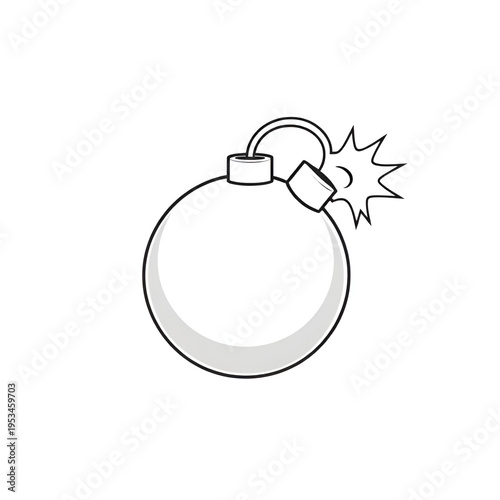 Simple black and white line drawing of a classic round bomb with a lit fuse