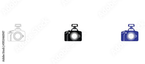  Digital Camera Icon Set for Photography and Media, DSLR Vector Icons in Outline, Glyph, and Flat Style for Professional Photographer, Studio, Video, Web Interface, and Multimedia Design Projects