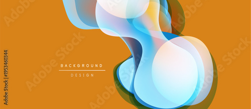 Abstract shapes overlap, creating dynamic visual effect. Warm orange background complements cool blue tones. Modern design element.