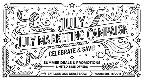 July Marketing Campaign Banner with Decorative Elements