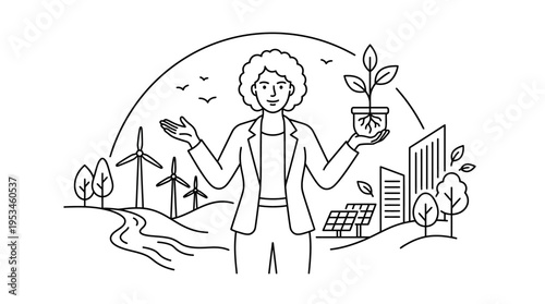 Woman Holding Plant Symbolizing Environmental Protection