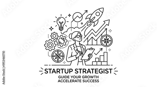 Startup Strategist Guiding Business Growth with Rocket and Charts