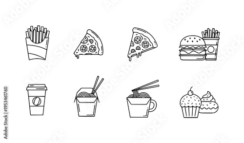 Fast Food Linear Icons Collection Editable Stroke Takeaway Meal Vector Set