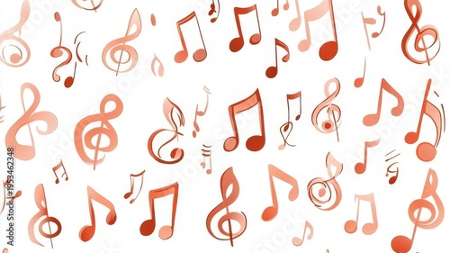 Sheet music notes scattered across a clean white background representing musical creativity and composition.