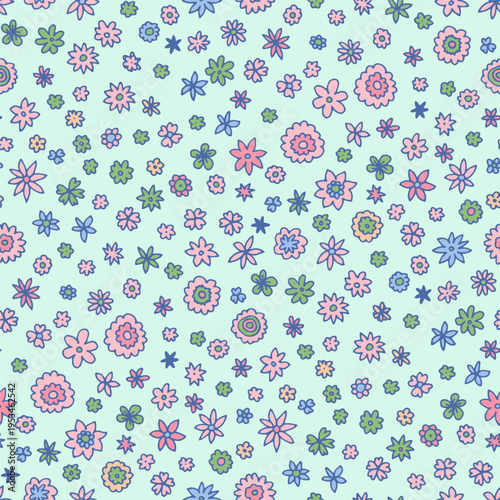 Whimsical Ditsy Wildflower Mint Garden Print