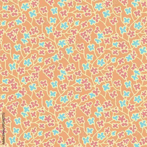 Ditsy Peach Meadow Floral Bloom Print