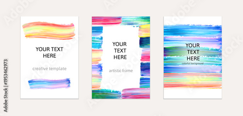 Set of colorful paint brush stroke frames and abstract backgrounds templates with copy space design