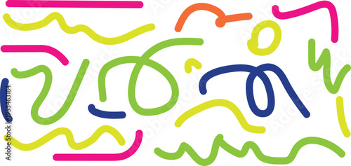 Vibrant colorful squiggles on white background