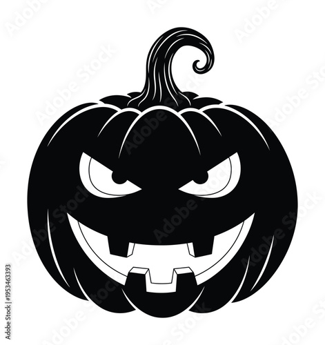 Vector of a menacing jack-o-lantern with sharp teeth and a curved stem