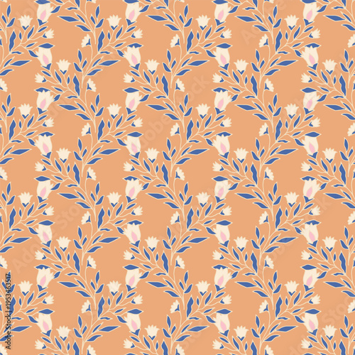 Delicate Blue Wildflower Meadow Peach Print