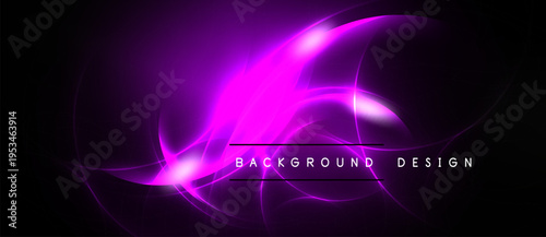 Abstract purple neon glow. Dynamic swirls, flowing lines create vibrant background design. Dark space emphasizes bright energy.