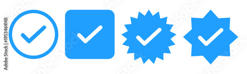 Blue verified icon, social media account verify icons . blue check mark icon tick symbol verification sign . blue profile verified badge set icons.