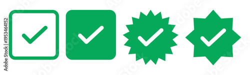 Green verified icon, social media account verify icons . blue check mark icon tick symbol verification sign . Green profile verified badge set icons.