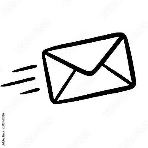 Hand-drawn illustration of a flying envelope symbolizing email or message, ideal for communication and digital messaging themed designs.